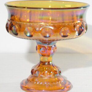 Vintage Amber Carnival Glass Marigold Pedestal Candy Dish
